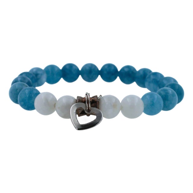 Blue White Agate Round Bead Stretchy Unique Statement Circle Beads Chakra Bracel For Sale