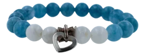 Blue White Agate Round Bead Stretchy Unique Statement Circle Beads Chakra Bracel