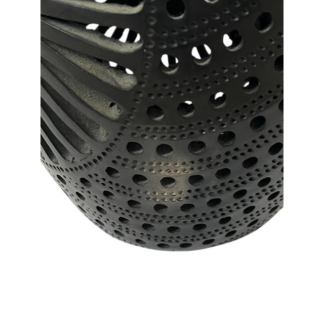 Black Oaxacan 9” Art Pottery Barro Negro Vase Mexico Hand Carved Black Clay Round For Sale - Image 8 of 8