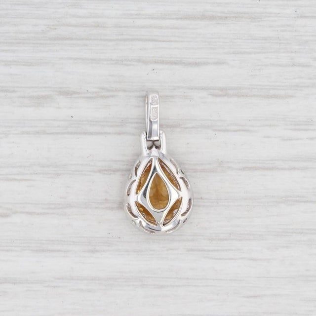 Art Deco 2.02ctw Citrine Diamond Halo Teardrop Pendant 14k Gold November Birthstone For Sale - Image 3 of 4