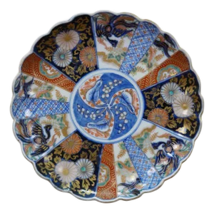 Antique Japanese Meiji Imari Porcelain Scalloped Phoenix Bird Charger Plate