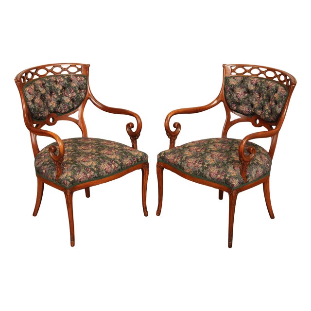 Regency Style Pair of Carved Parlor Armchairs For Sale