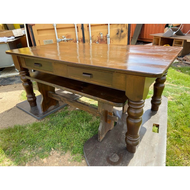 Vintage Rustic Farmhouse Dining Table With Two Benches For Sale - Image 9 of 12