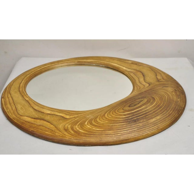 Vintage Organic Modern Laminated Hardwood Round Wooden Mirror, Signed Schwab For Sale - Image 12 of 12