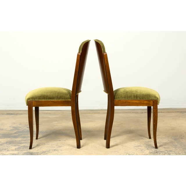 Set of Six 1930s French Art Deco Maple Dining Chairs in Olive Green Velvet For Sale - Image 10 of 18
