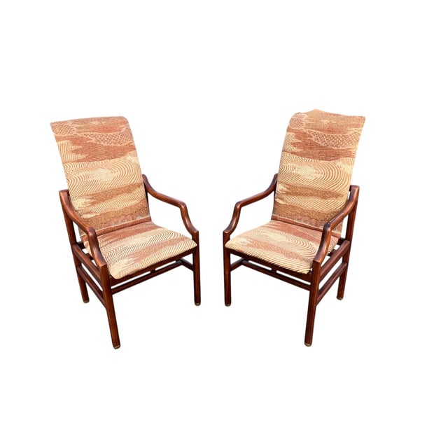 Brown Henredon Campaign Oak Pair Armchairs For Sale - Image 8 of 13