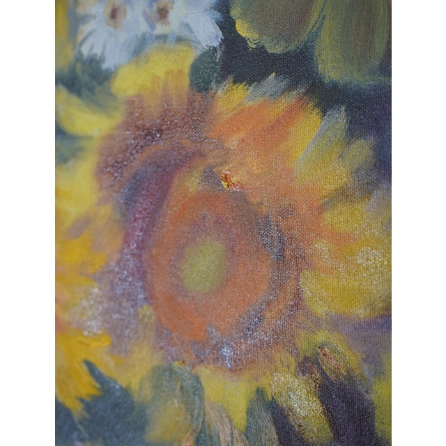 Pair of Oil on Canvas of Still Life Sunflowers - Signed For Sale - Image 14 of 17