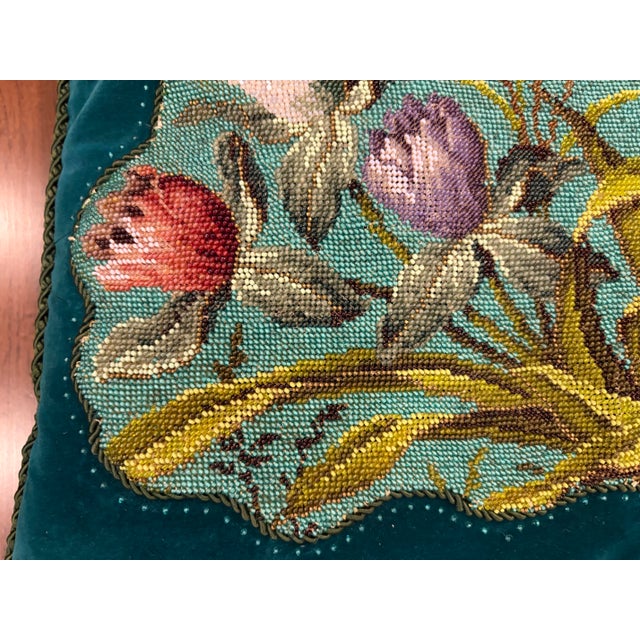 Pair of Exquisite Antique Victorian-Style Beaded Needlepoint & Velvet Pillows For Sale In New York - Image 6 of 11