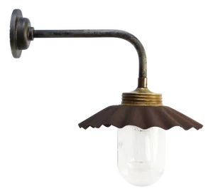 Vintage Industrial Rust Iron & Brass with Clear Striped Glass Wall Lights