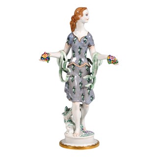 Porcelain Striding Girl with Flowers from Augarten, Vienna, Austria, 1924 For Sale