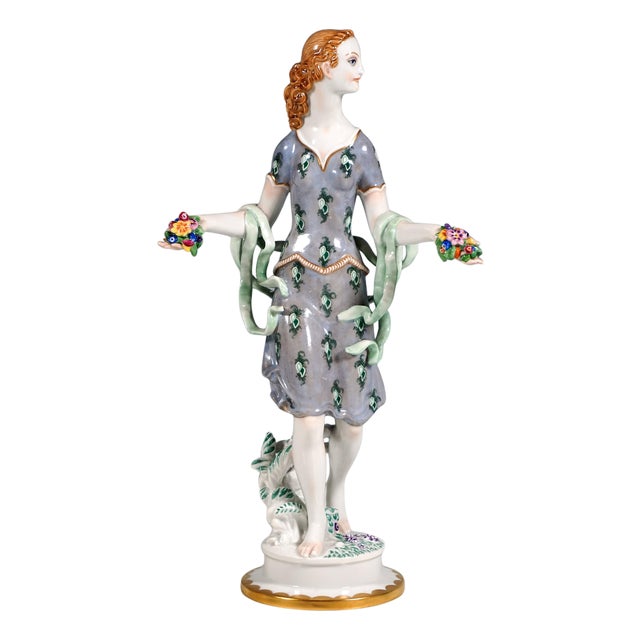 Porcelain Striding Girl with Flowers from Augarten, Vienna, Austria, 1924 For Sale