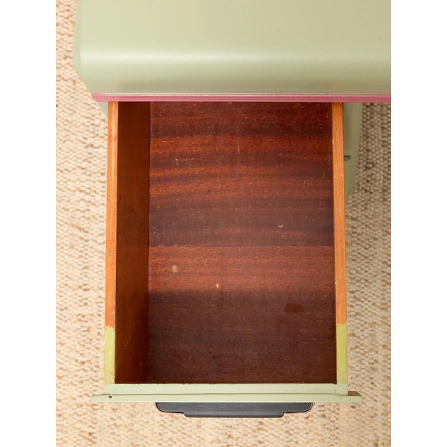 Vintage Mint Green Writing Desk With Wood-Tone Details For Sale - Image 11 of 12