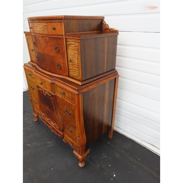 Early 1900s Depression Era Carved Inlay Tall Chest of Drawers 6639 For Sale - Image 17 of 18