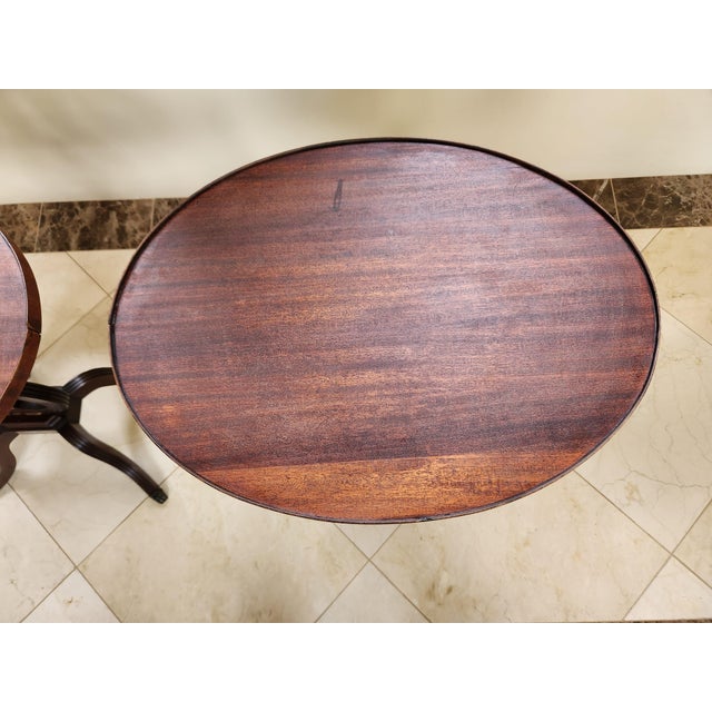 1960s Pair of Victorian Style Lyre Harp Side Tables - Mahogany For Sale - Image 4 of 11