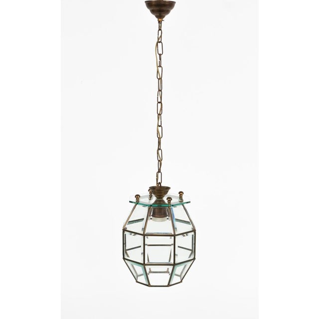 Mid-Century Modern Mid-Century Modern Pendant Light in Brass and Beveled Glass, Italy, 1950s For Sale - Image 3 of 15