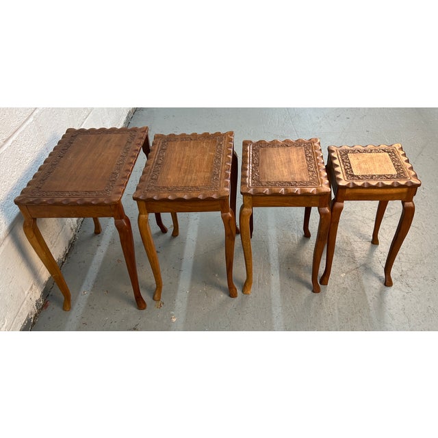 Set of Four Carved Antique Nesting Tables For Sale - Image 11 of 14