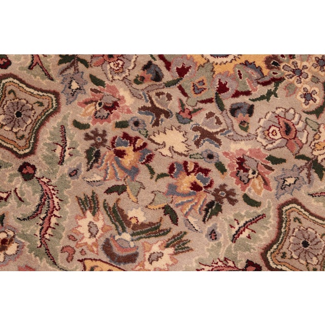 Shabby Chic Floral 1990's Pak-Persian Taupe/Green Wool Rug - 6'1'' X 8'11'' For Sale In New York - Image 6 of 9