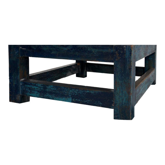 Paint Patina Shop Table as Coffee Table With Limestone Top For Sale