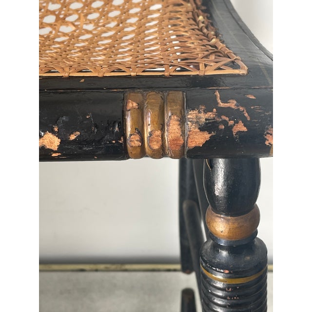 American Antique American Painted Side Chair With Cane and Silk Cushion For Sale - Image 3 of 8