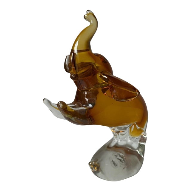 Vintage Amber /Honey Art Glass Elephant Large 8.5” Italy Hand Made .. For Sale