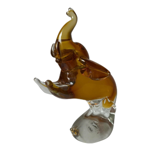 Vintage Amber /Honey Art Glass Elephant Large 8.5” Italy Hand Made ..