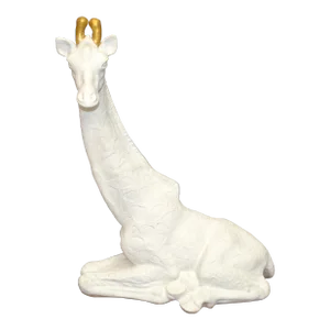 Mid-Century Modern Handmade White & Gold Finish Plaster Giraffe Animal Sculpture