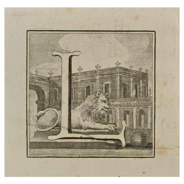 Luigi Vanvitelli, Letter of the Alphabet L, Etching, 18th Century For Sale