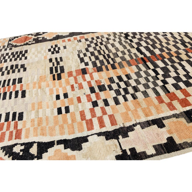 Modern Handmade Moroccan Style Wool Rug - Earthy Terracotta & Charcoal Geometric For Sale - Image 12 of 12