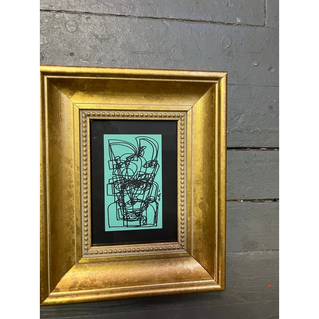 Abstract Contemporary 2 Original Wayne Cunningham Abstract Marker Drawings Chunky Gold Frames-a Pair For Sale - Image 3 of 4