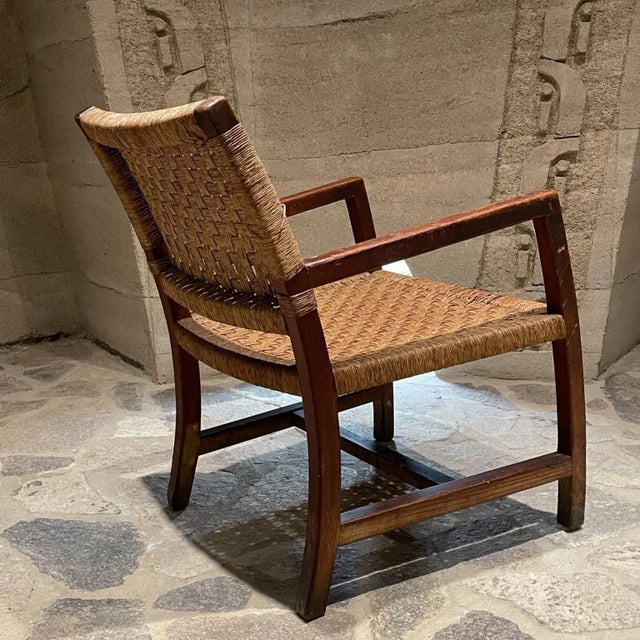 Mid-Century Modern Clara Porset Style Armchair, Red Pine Wood & Seagrass, Mexico, 1940s For Sale - Image 3 of 14