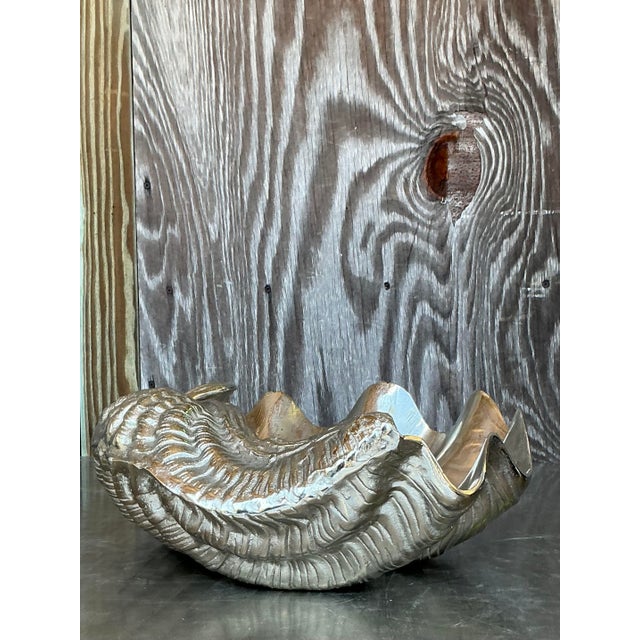 Contemporary Vintage Cast Metal Giant Clam Shell For Sale - Image 3 of 8