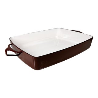 1950s Dansk Jens Quistgaard Large Brown Enamel Casserole Paella Pan France For Sale