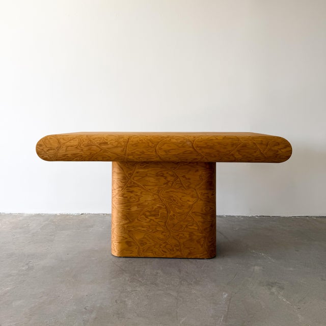 Karl Springer Vintage Postmodern Pedestal Burlwood Console 1980s For Sale - Image 4 of 12