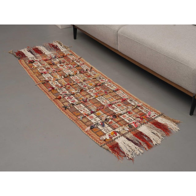 1970s Vintage Handmade Wool Cotton Orange Kilim Runner Rug For Sale - Image 11 of 11