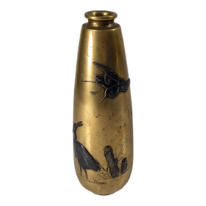19th Century Japanese Mixed Metal Bronze Meiji Period Vase With Cranes or Herons