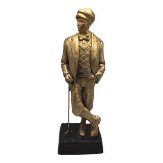 Vintage 1993 West Art Plaster Composite Gold Tone Sculpture of 1890’s Golfer For Sale