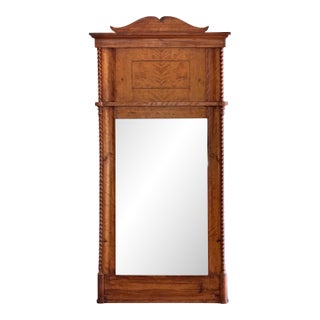 19th Century Biedermeier Birch Mirror With Rope-Twist Columns For Sale
