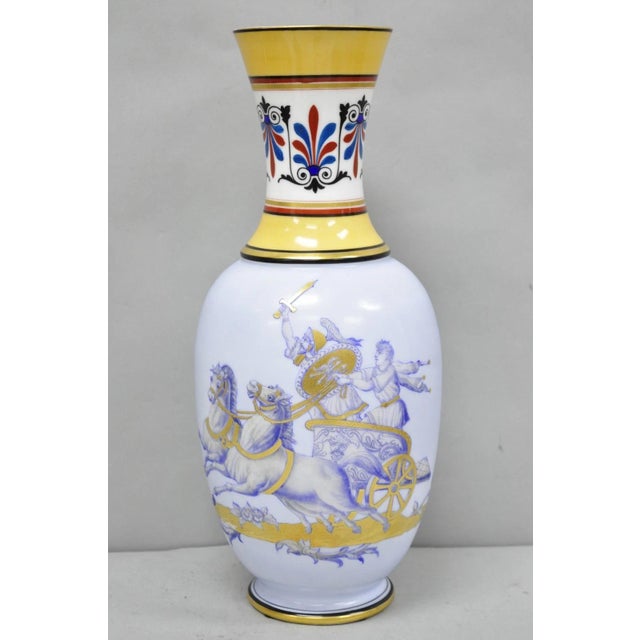 Vintage Greco Roman Classical Style Light Blue Porcelain Horse & Chariot Vase For Sale - Image 14 of 14
