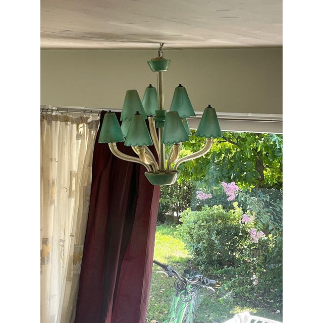 Murano Chandelier with Green Gold Leaf 24K, 1960s For Sale - Image 3 of 11