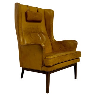 Patinated Leather Wingback Krister Armchair by Arne Norell, 1960s For Sale
