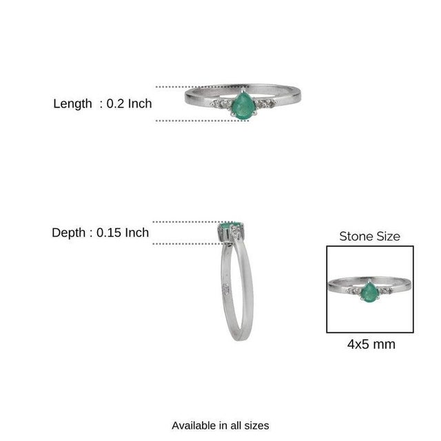 Petite Natural Emerald & Diamond Promise Ring in 925 Sterling Silver, Size 8 For Sale - Image 10 of 12
