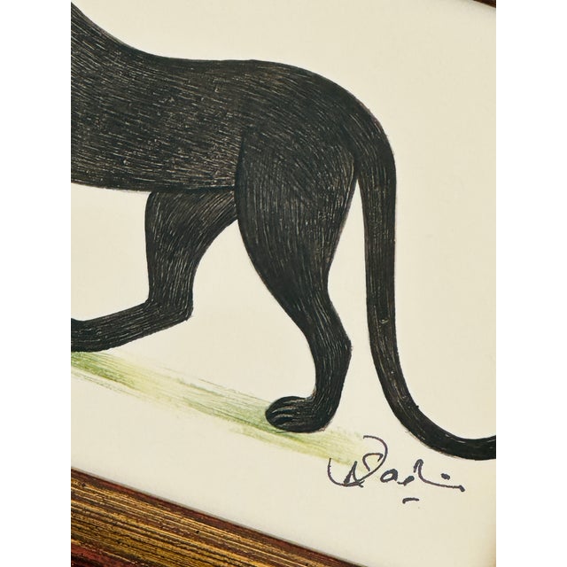 Figurative Original Hand-Painted Black Panther Painting in a Vintage Frame For Sale - Image 3 of 5