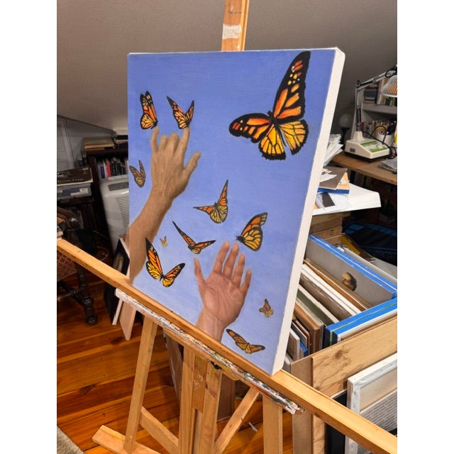 Contemporary Butterflies and Me by Kathleen Varadi, 2016 Oil on Canvas For Sale - Image 3 of 12