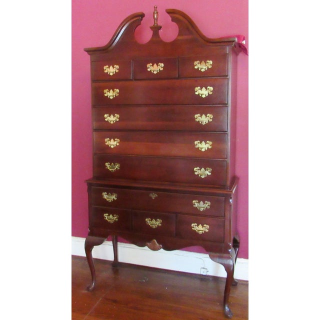 20th Century Vintage Queen Anne Style Cherry Wood Highboy Dresser