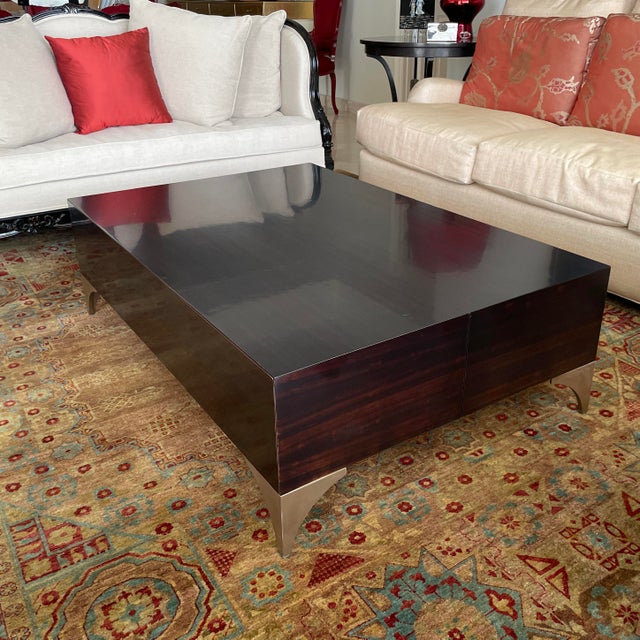 Dark Wood High Polish Coffee Table With 6 Drawers Chairish