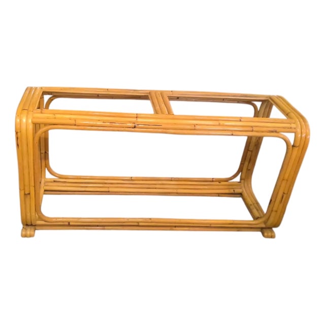 Rattan Console Table With Smoked Glass Inserts For Sale