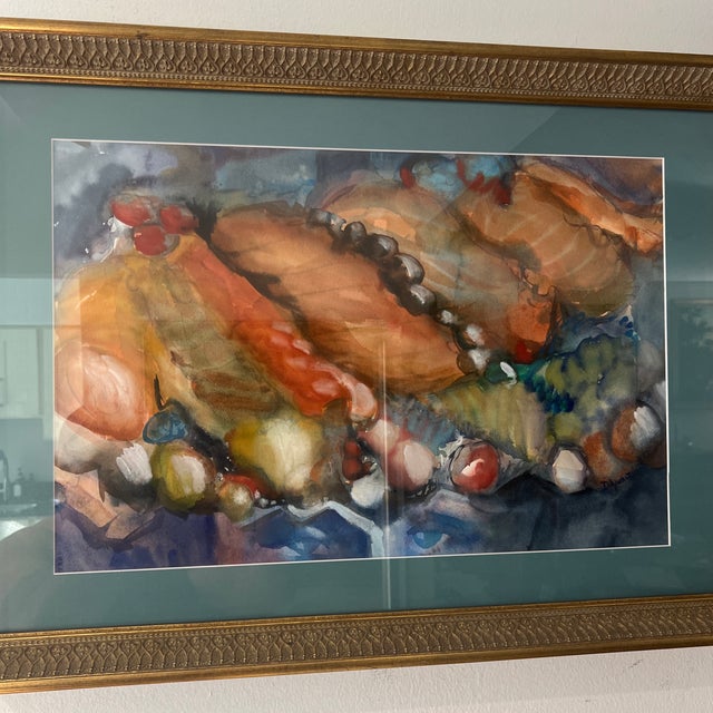 Modern American Watercolor Signed Framed Titled Sushi and Caviar For Sale - Image 4 of 12