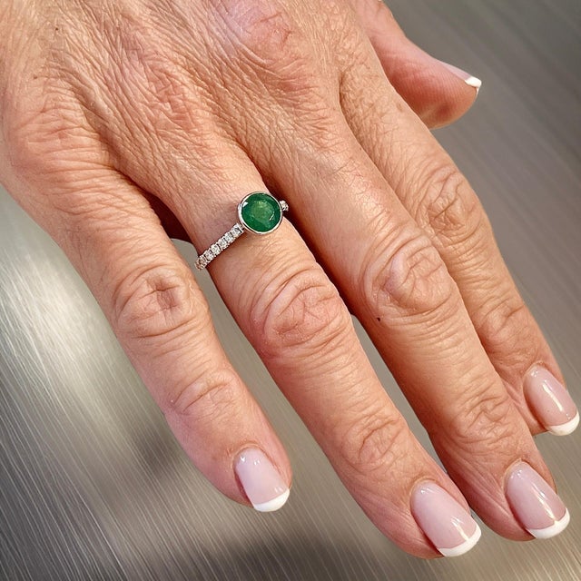 Natural Emerald Diamond Ring Size 6.5 14k W Gold 1.93 TCW Certified For Sale In New York - Image 6 of 11