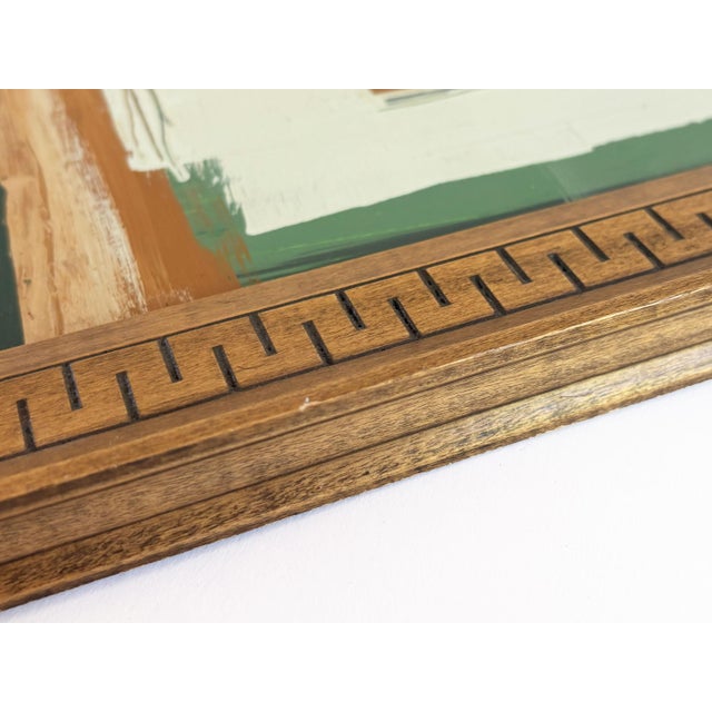 “Serenity Pines" Green Abstract Art in Vintage Frame, Transitional Living Room Art by JTS For Sale - Image 9 of 11