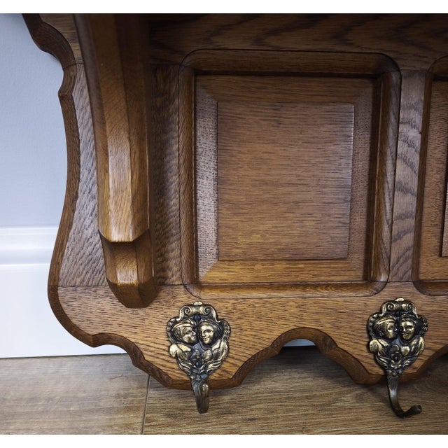 Wood Vintage French Carved Oak 5-Hook Coat Rack For Sale - Image 7 of 8